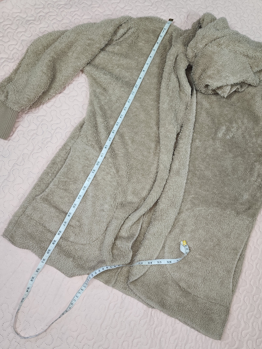 Hem & Thread Plush Hooded Cardigan Shrug in Beige - Picture 7 of 11